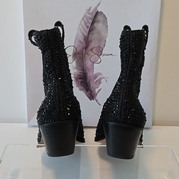 JESSICA SIMPSON BLACK GLITTER TAMIRA BOOTS NWOT 7M - Picture 5 of 7